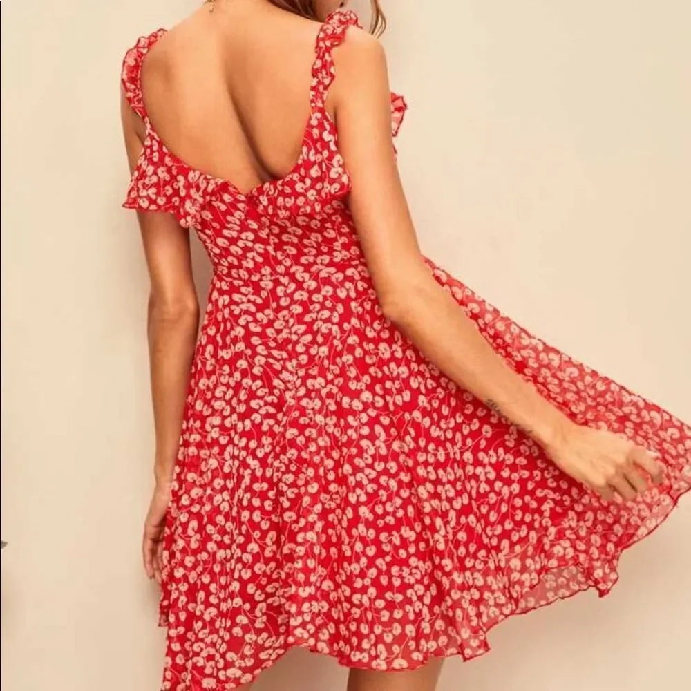 ✨HP✨Ditsy Floral Tie Neck Ruffle Trim Cami Dress✨ - Picture 4 of 8